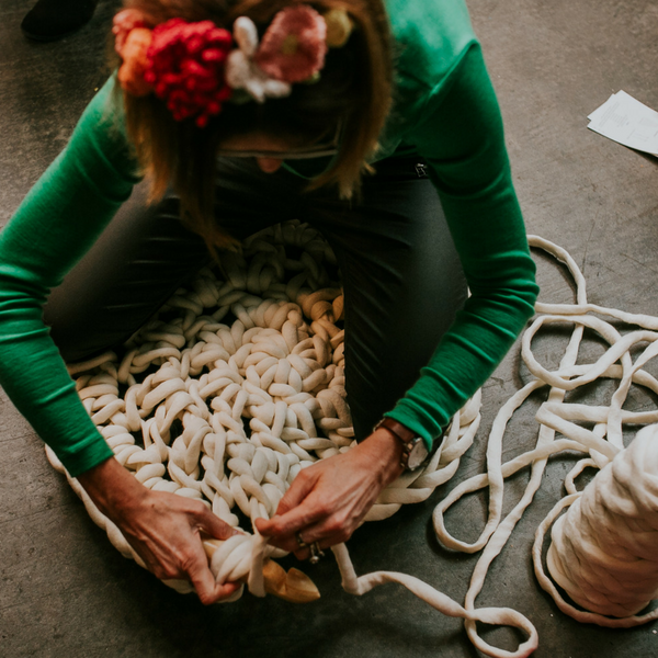 Learn how to extreme crochet with guest teacher Pony McTate in Hamilton using Plump & Co chunky giant wool merino yarn and huge giant crochet hook and knitting needles! Touring worldwide and ship free to New Zealand and Australia.