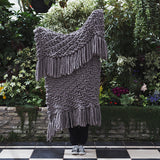 Plump & Co chunky knit blanket in grey giant yarn 2 ply made of felted New Zealand merino bulky wool using extreme knitting needles, XXL knitting and giant crochet hooks, Individual bumps, ottomans, giant weaving, cushions, bowls, wall hangings, key rings, and extreme knitting kits available. Worldwide shipping to USA, Canada, UK, Australia, Texas, New Zealand, Japan, Korea 