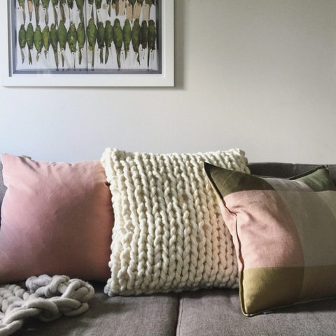 Add texture to your home with a stockinette stitch chunky yarn cushion