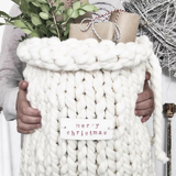 Plump & Co X Tina Rubie chunky yarn Christmas sack, knitted using our plumptious ethically-sourced New Zealand merino wool. Australian Designed big knitting Santa Sack for arm knitting or XXL knitting New Zealand. 